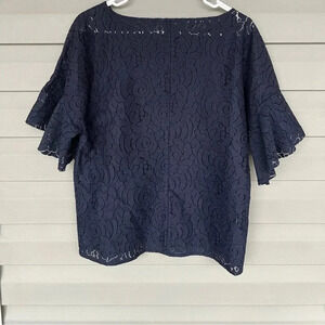 BANANA REPUBLIC- Navy Lace- Laser Cut- Short Sleeve- Top Blouse Sz S